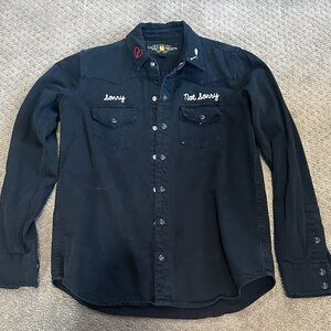 Lucky Brand Black Embroidered Button Down Shirt